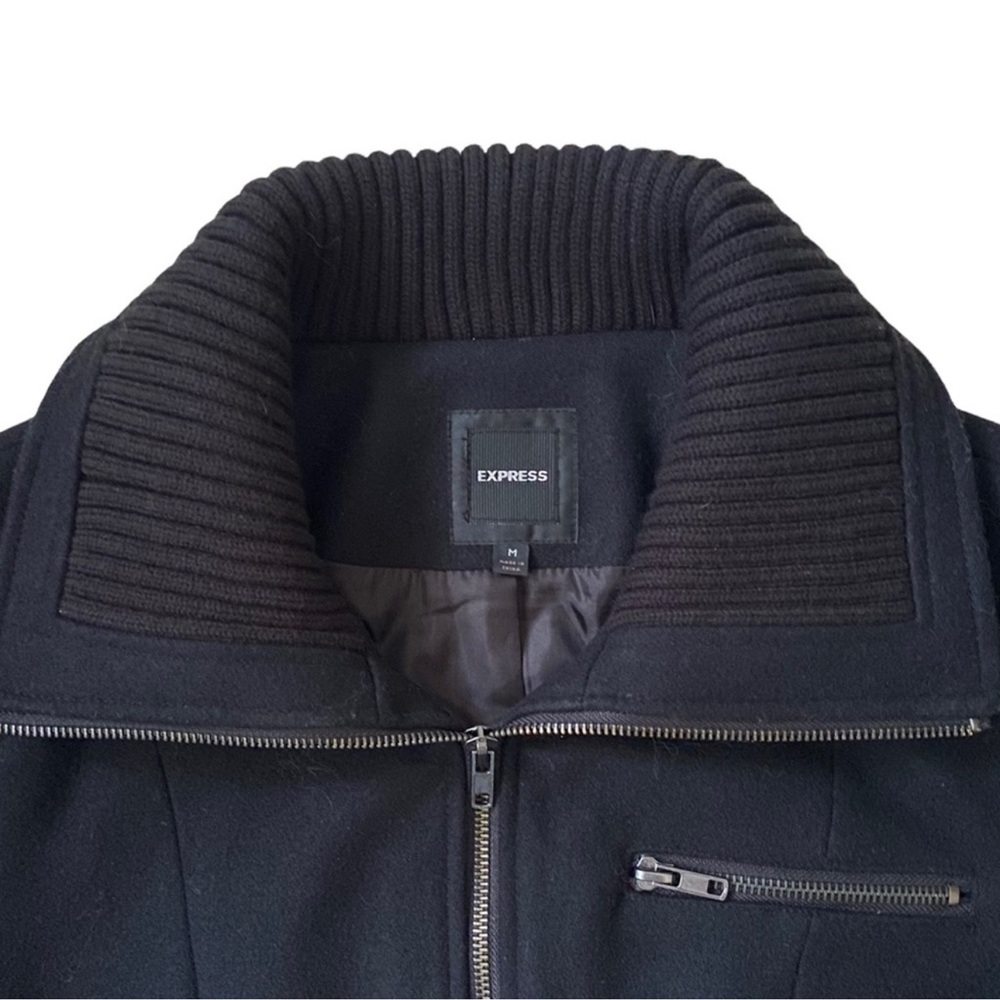 NEW Express Black Wide Collar Wool Blend Bomber Jacket Size Medium - Picture 10 of 11